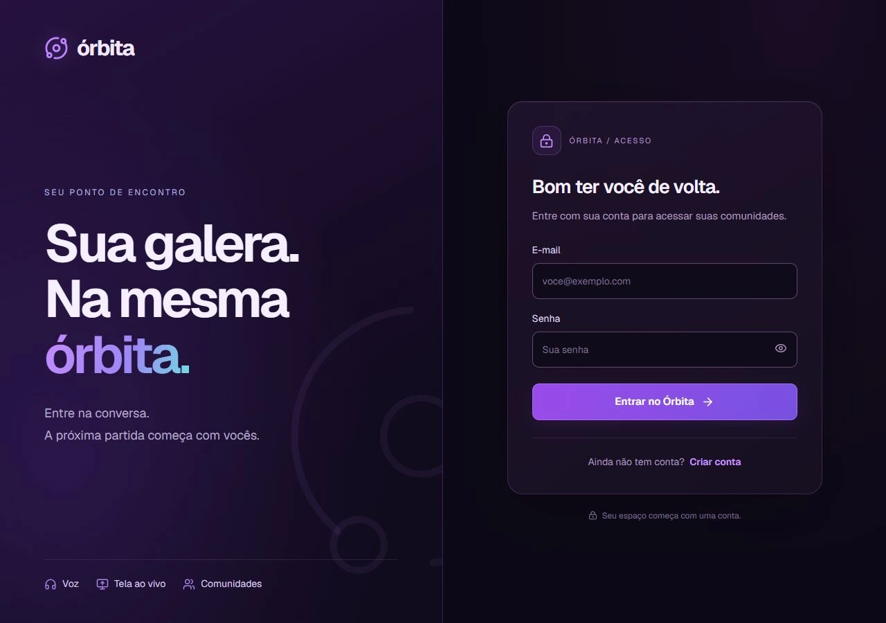 Tela de acesso do Órbita Chat, projeto desenvolvido por Cleiton